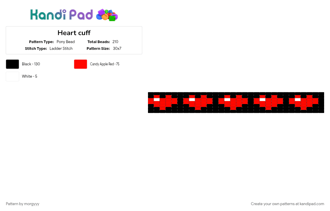 Heart cuff - Pony Bead Pattern by morgyyy on Kandi Pad - black and red, deltarune, heart, ladder stitch, red, undertale