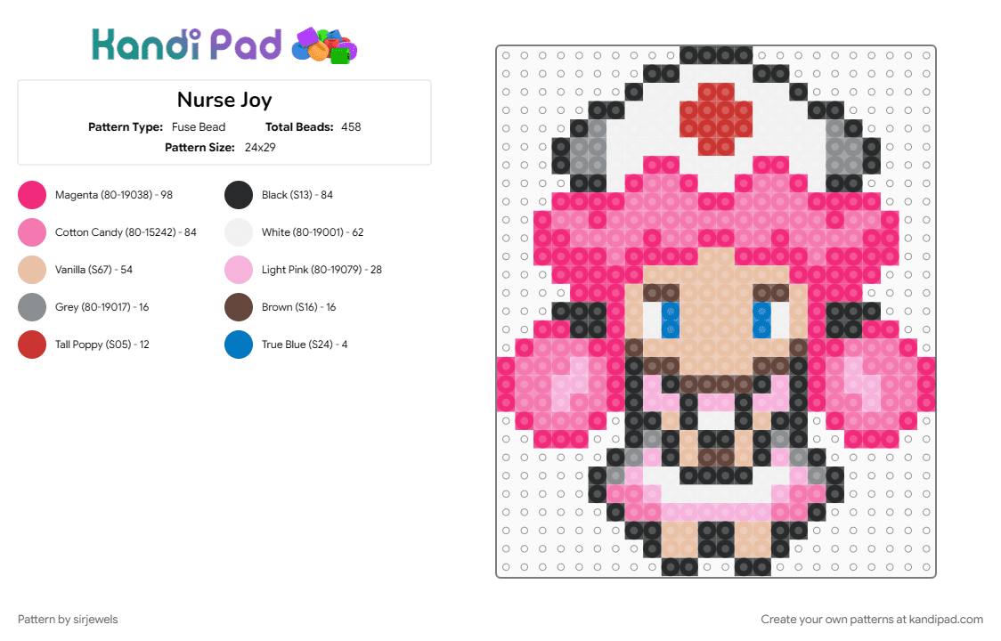 Nurse Joy - Fuse Bead Pattern by sirjewels on Kandi Pad - beige, joy, nurse, pink, pokemon, trainer