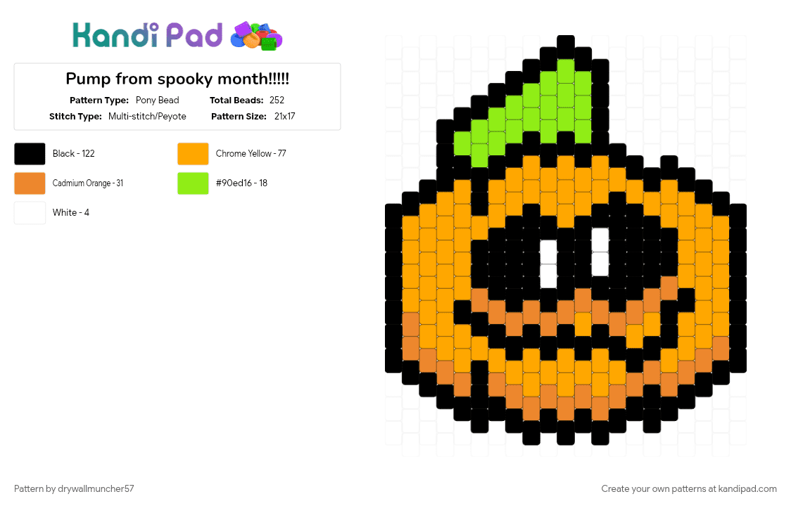 Pump from spooky month!!!!! - Pony Bead Pattern by drywallmuncher57 on Kandi Pad - halloween, orange, panel, pump, pumpkin, spooky, spooky month