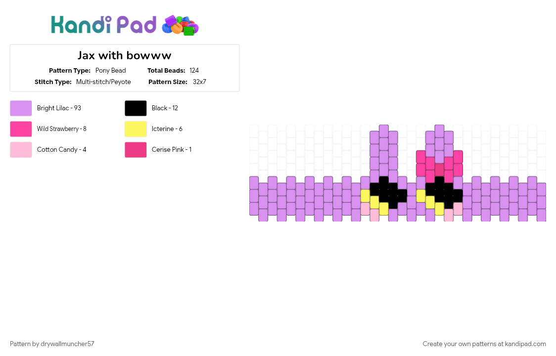 Jax with bowww - Pony Bead Pattern by drywallmuncher57 on Kandi Pad - character, glitch, jax, pink, tadc