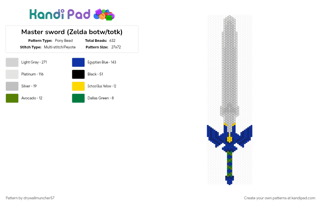 Master sword (Zelda botw/totk) - Pony Bead Pattern by drywallmuncher57 on Kandi Pad - 