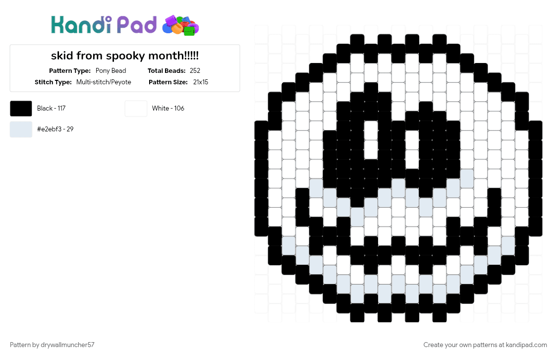 skid from spooky month!!!!! - Pony Bead Pattern by drywallmuncher57 on Kandi Pad - black, character, halloween, skid, spooky, spooky month, white