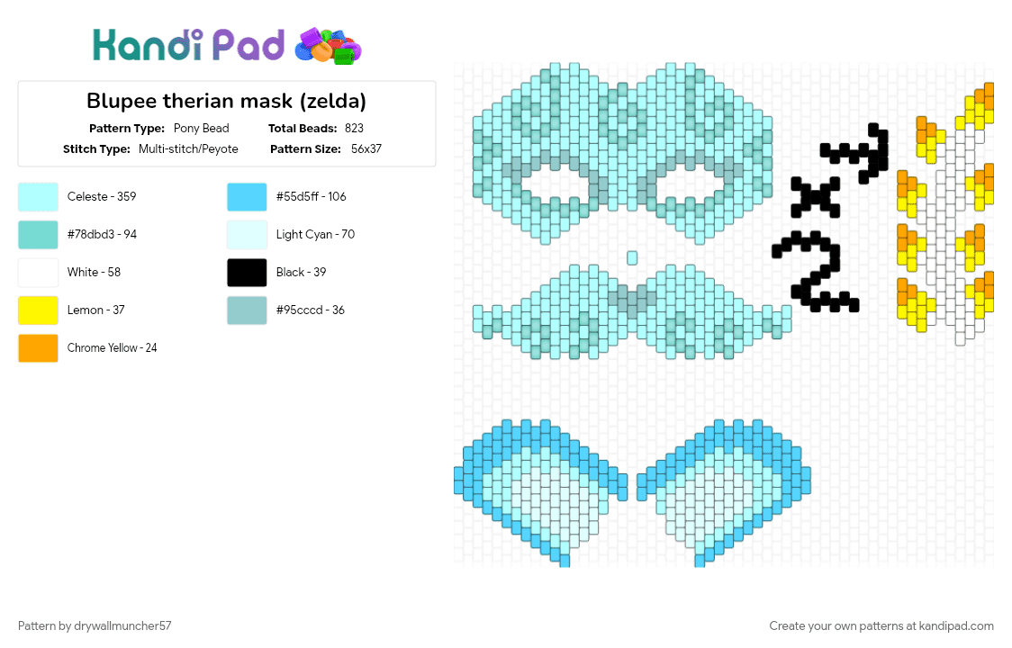 Blupee therian mask (zelda) - Pony Bead Pattern by drywallmuncher57 on Kandi Pad - light blue