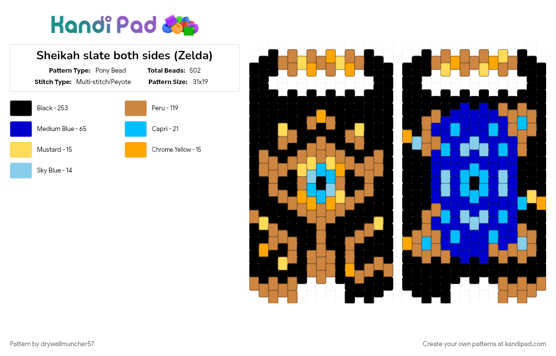 Sheikah slate both sides (Zelda) - Pony Bead Pattern by drywallmuncher57 on Kandi Pad - black, orange, purple