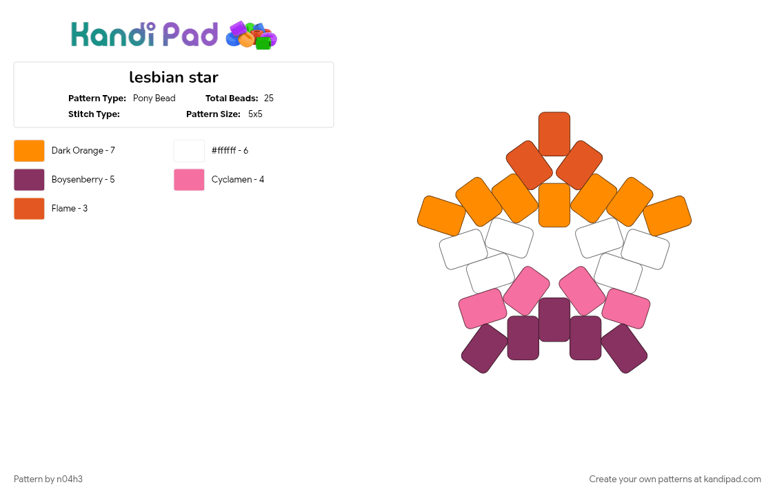 lesbian star - Pony Bead Pattern by n04h3 on Kandi Pad - lgbtqia, orange, pink