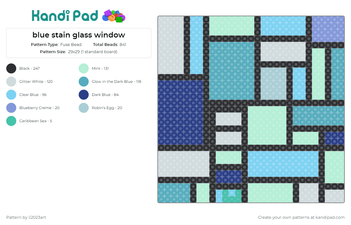 blue stain glass window - Fuse Bead Pattern by il2023art on Kandi Pad - stained glass,window,geometric,panel