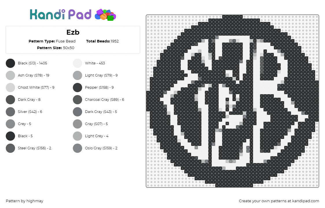 Ezb - Fuse Bead Pattern by highmay on Kandi Pad - eazybaked,ezb,text,dj,band,music,logo,white,black