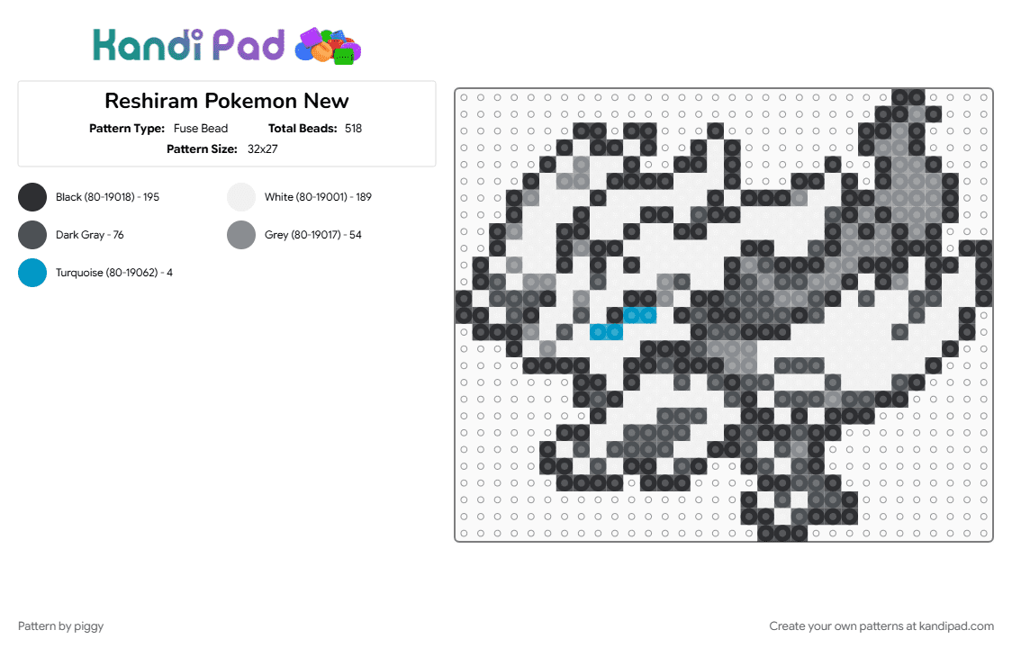 Reshiram Pokemon New - Fuse Bead Pattern by piggy on Kandi Pad - gray, pokemon, white