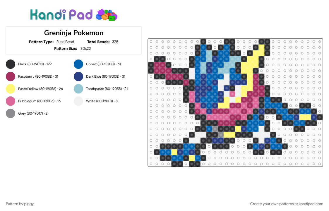 Greninja Pokemon - Fuse Bead Pattern by piggy on Kandi Pad - blue, pink