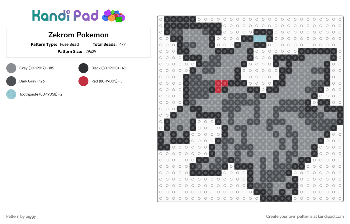 Zekrom Pokemon - Fuse Bead Pattern by piggy on Kandi Pad - gray, pokemon