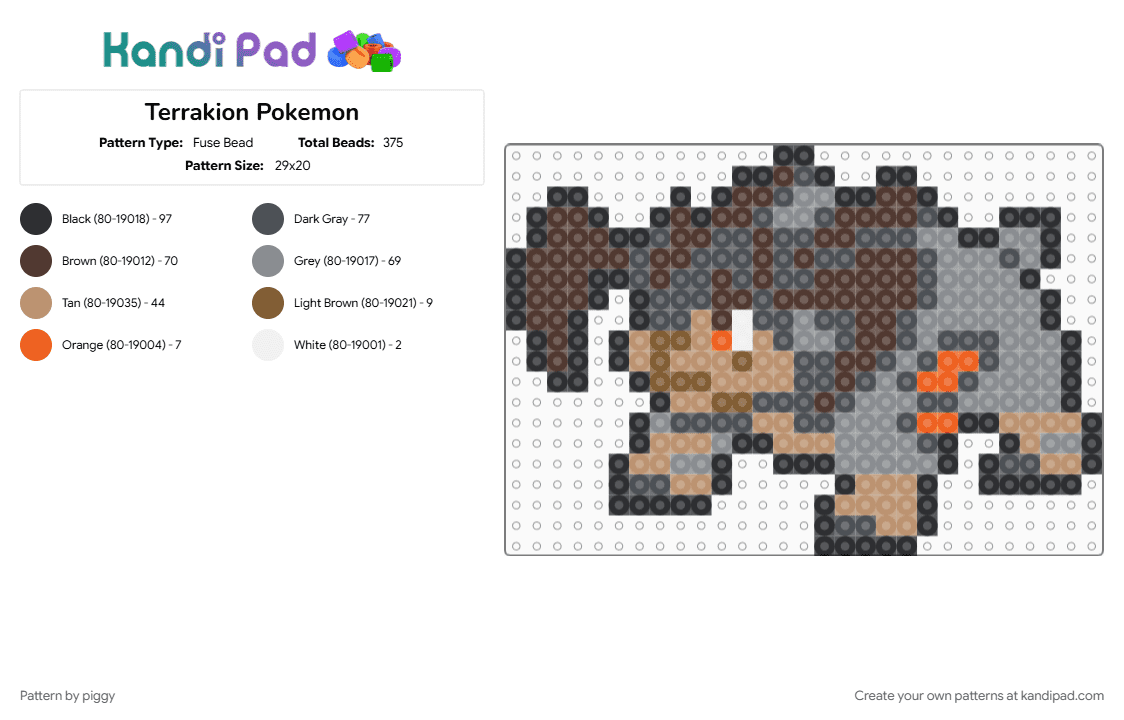 Terrakion Pokemon - Fuse Bead Pattern by piggy on Kandi Pad - 