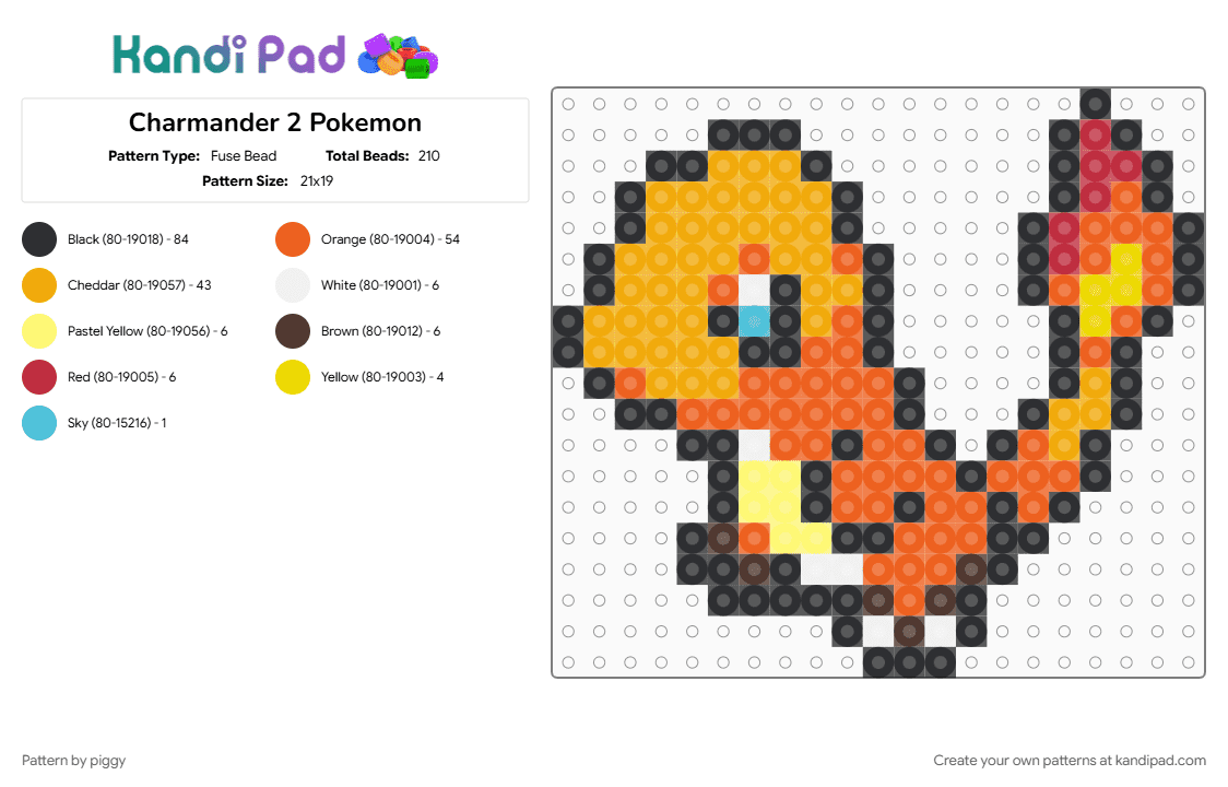 Charmander 2 Pokemon - Fuse Bead Pattern by piggy on Kandi Pad - orange