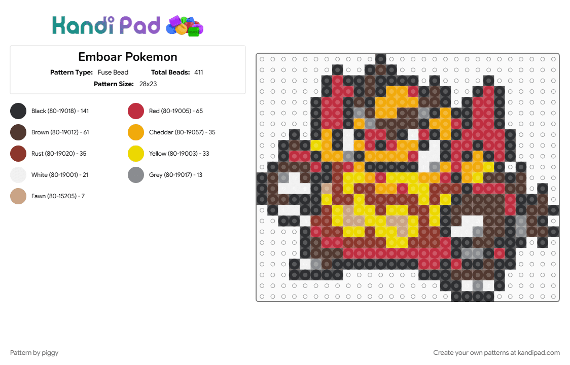 Emboar Pokemon - Fuse Bead Pattern by piggy on Kandi Pad - brown, red