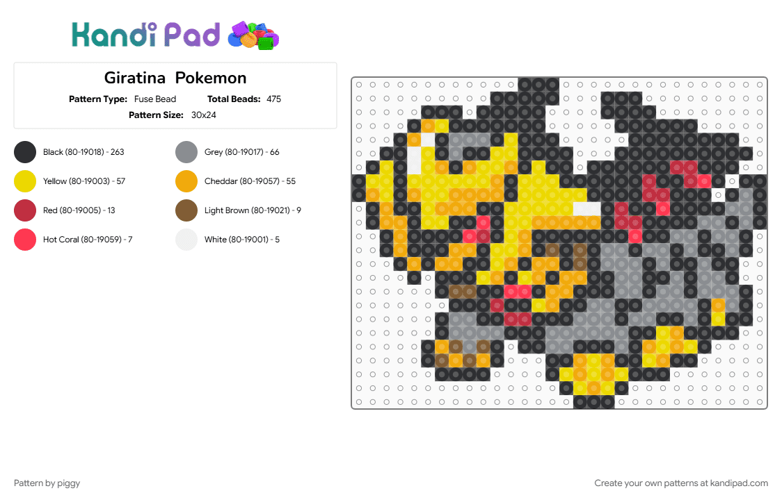 Giratina  Pokemon - Fuse Bead Pattern by piggy on Kandi Pad - black, gray, orange, pokemon, yellow