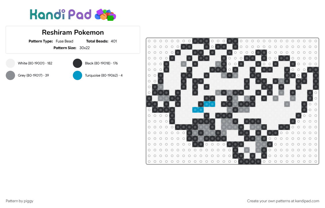 Reshiram Pokemon - Fuse Bead Pattern by piggy on Kandi Pad - gray, pokemon, white