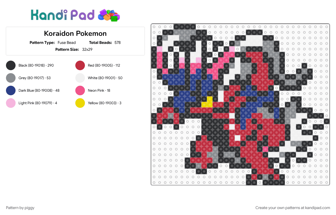 Koraidon Pokemon - Fuse Bead Pattern by piggy on Kandi Pad - black, blue, gray, pokemon, red