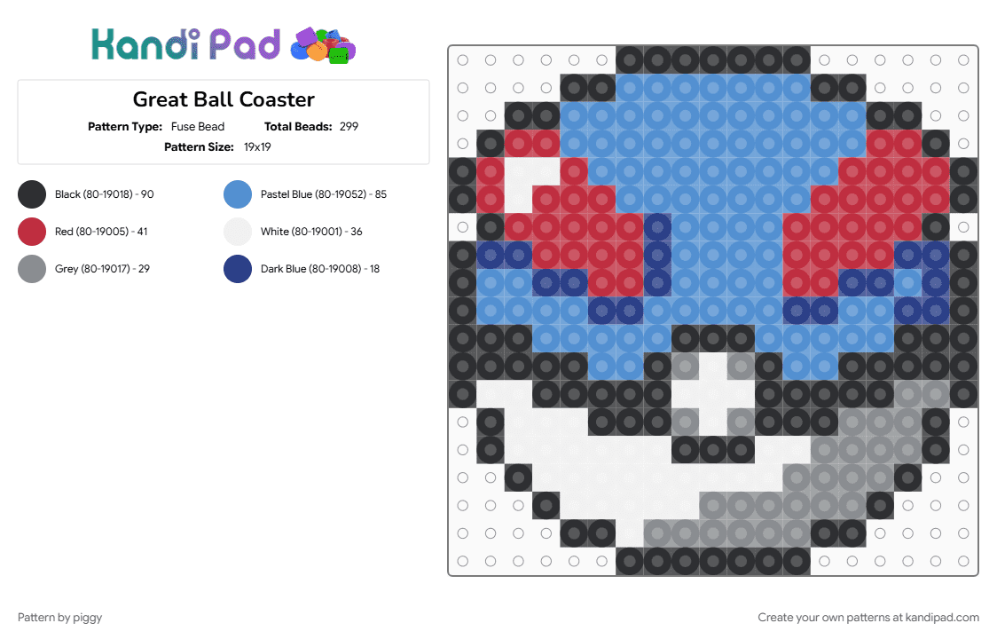 Great Ball Coaster - Fuse Bead Pattern by piggy on Kandi Pad - light blue, red