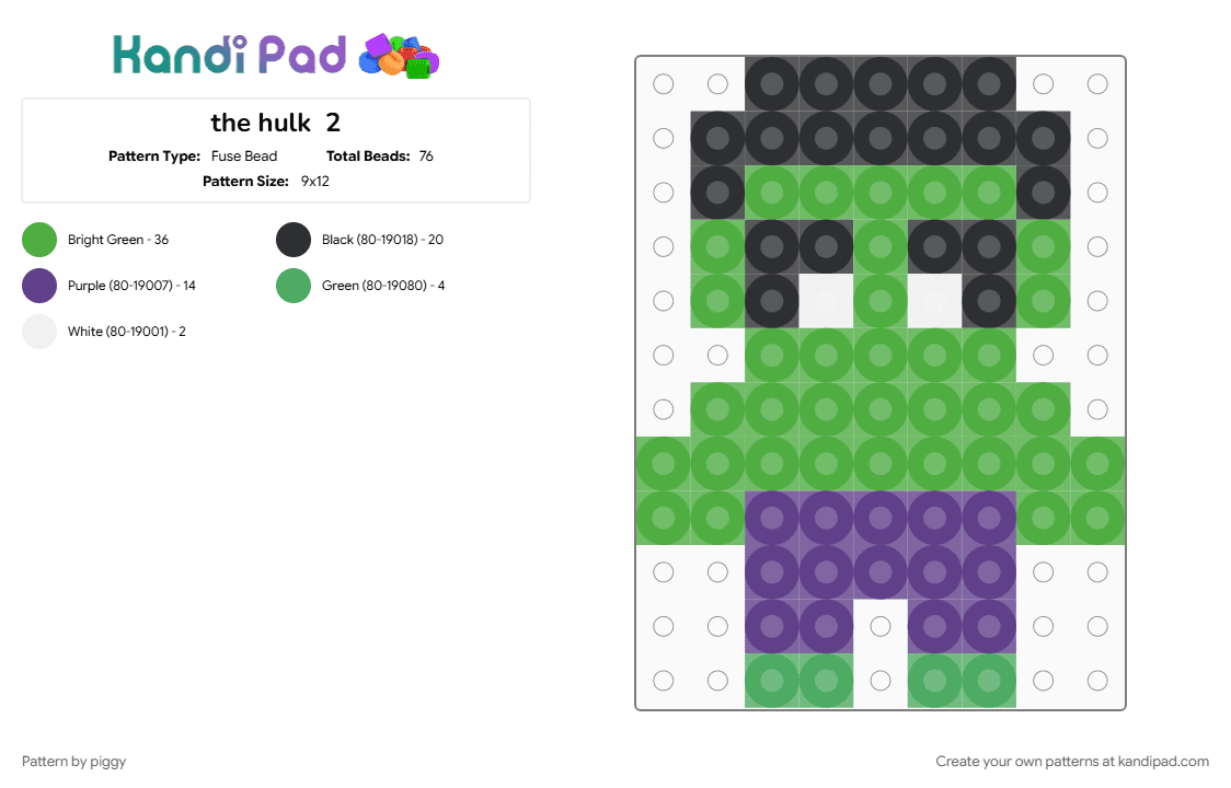 the hulk  2 - Fuse Bead Pattern by piggy on Kandi Pad - green