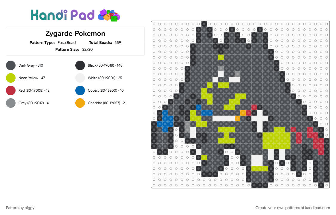 Zygarde Pokemon - Fuse Bead Pattern by piggy on Kandi Pad - gray, pokemon