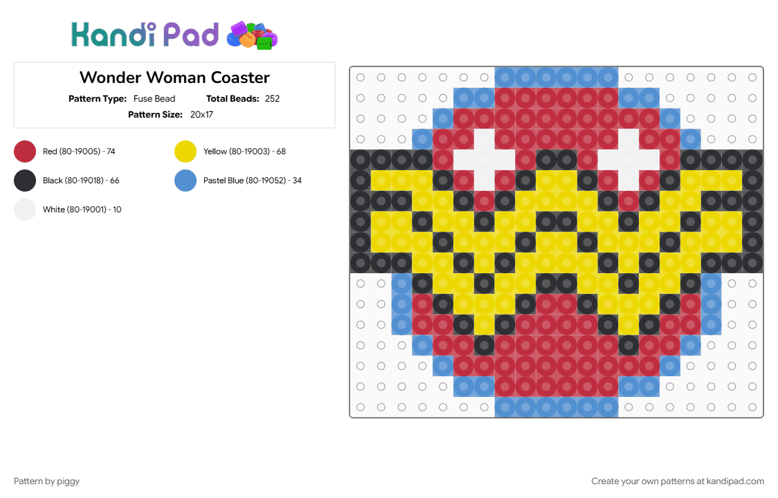 Wonder Woman Coaster - Fuse Bead Pattern by piggy on Kandi Pad - red, yellow