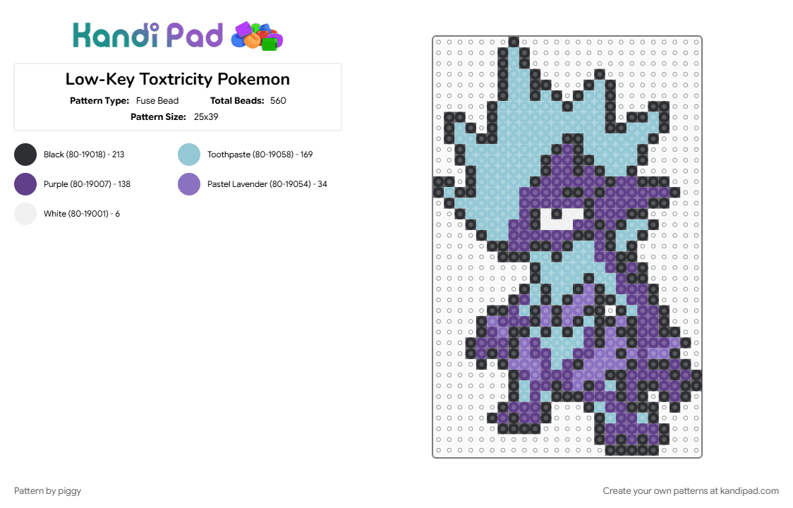Low-Key Toxtricity Pokemon - Fuse Bead Pattern by piggy on Kandi Pad - light blue, pokemon, purple
