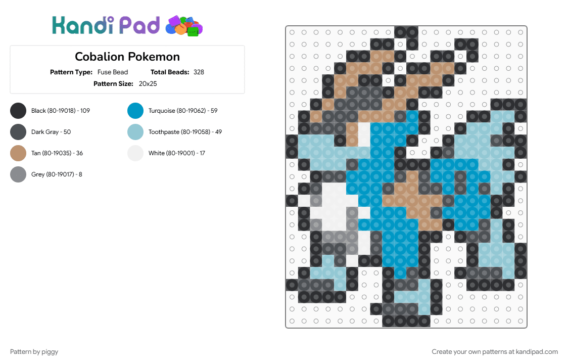 Cobalion Pokemon - Fuse Bead Pattern by piggy on Kandi Pad - 