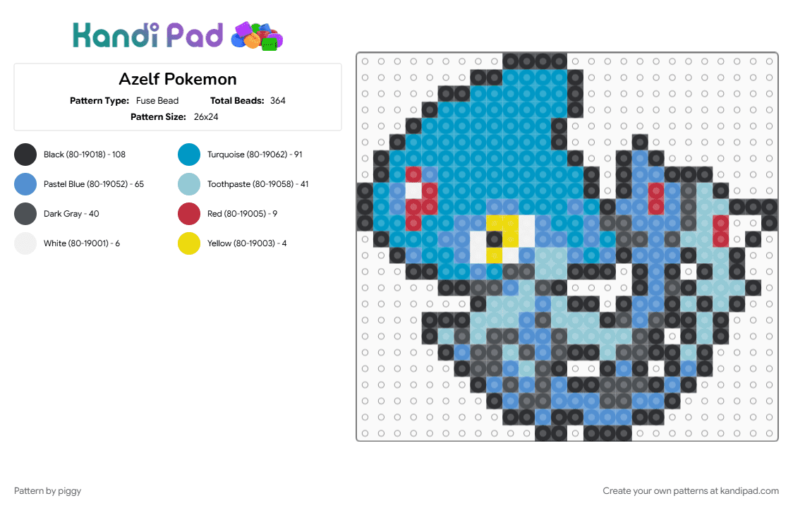 Azelf Pokemon - Fuse Bead Pattern by piggy on Kandi Pad - light blue, pokemon