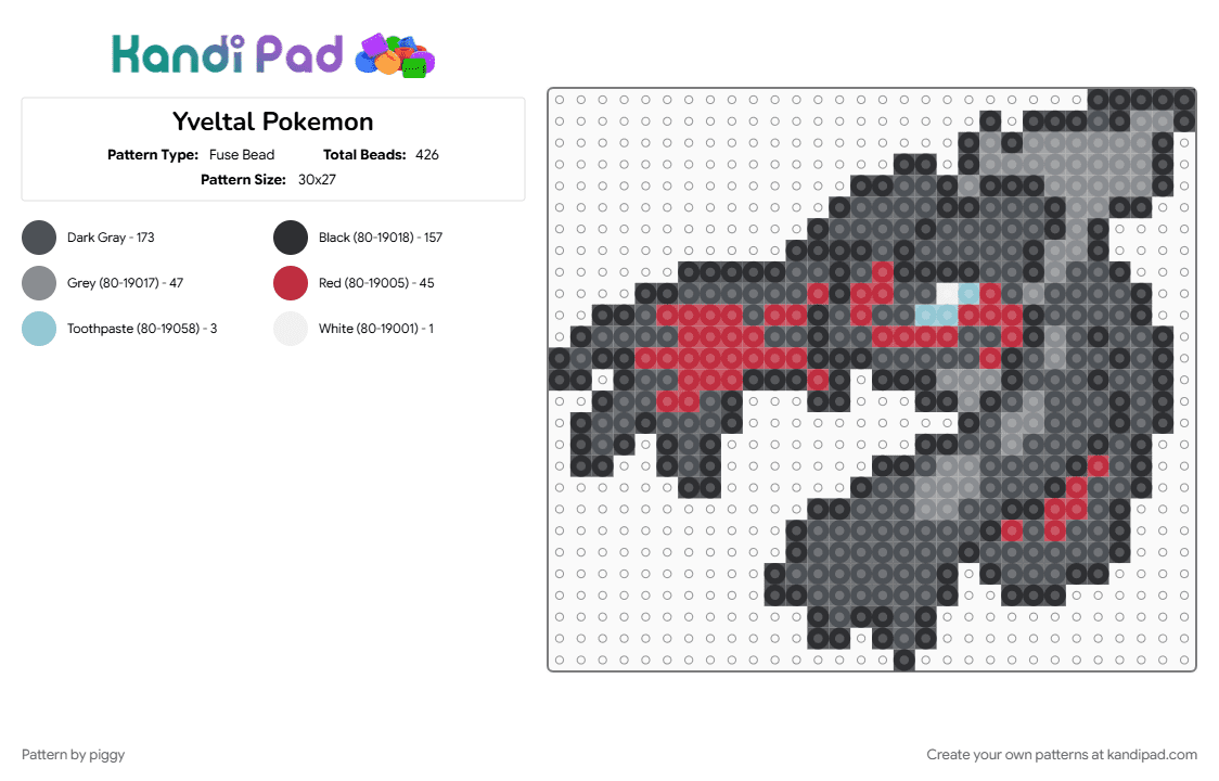 Yveltal Pokemon - Fuse Bead Pattern by piggy on Kandi Pad - gray, pokemon