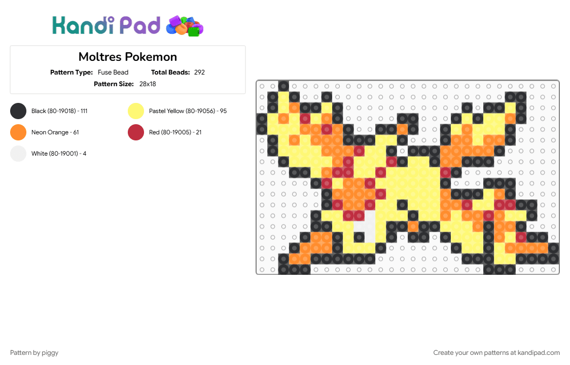 Moltres Pokemon - Fuse Bead Pattern by piggy on Kandi Pad - orange, pokemon, yellow