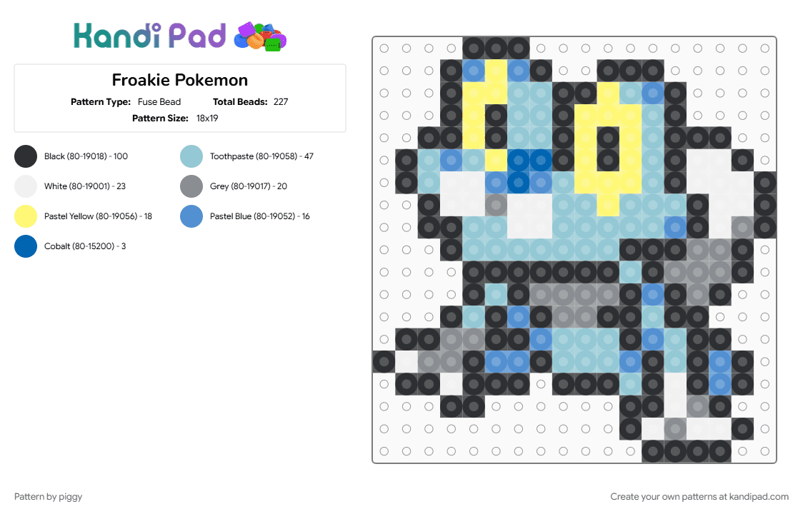 Froakie Pokemon - Fuse Bead Pattern by piggy on Kandi Pad - light blue
