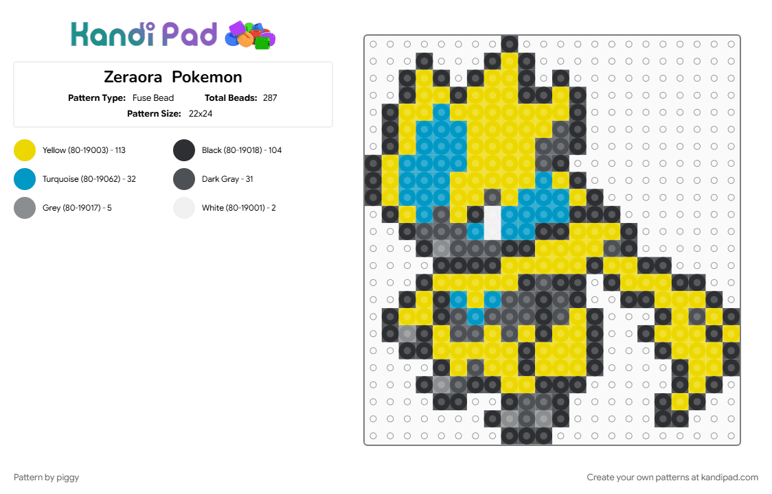 Zeraora  Pokemon - Fuse Bead Pattern by piggy on Kandi Pad - pokemon, yellow