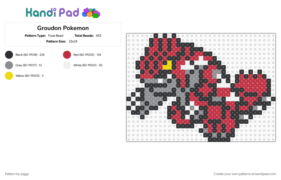 Groudon Pokemon - Fuse Bead Pattern by piggy on Kandi Pad - black, pokemon, red