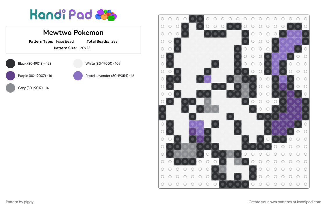 Mewtwo Pokemon - Fuse Bead Pattern by piggy on Kandi Pad - blue, pokemon, purple, white