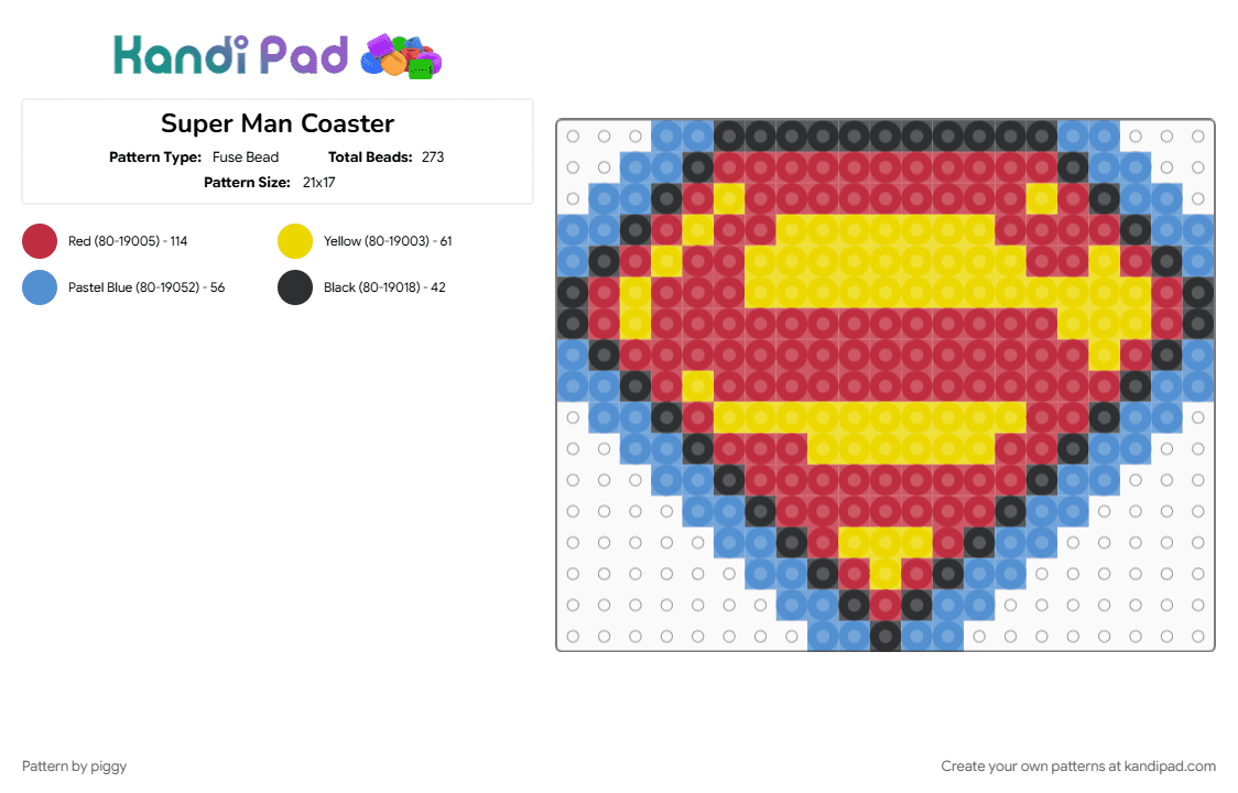 Super Man Coaster - Fuse Bead Pattern by piggy on Kandi Pad - red