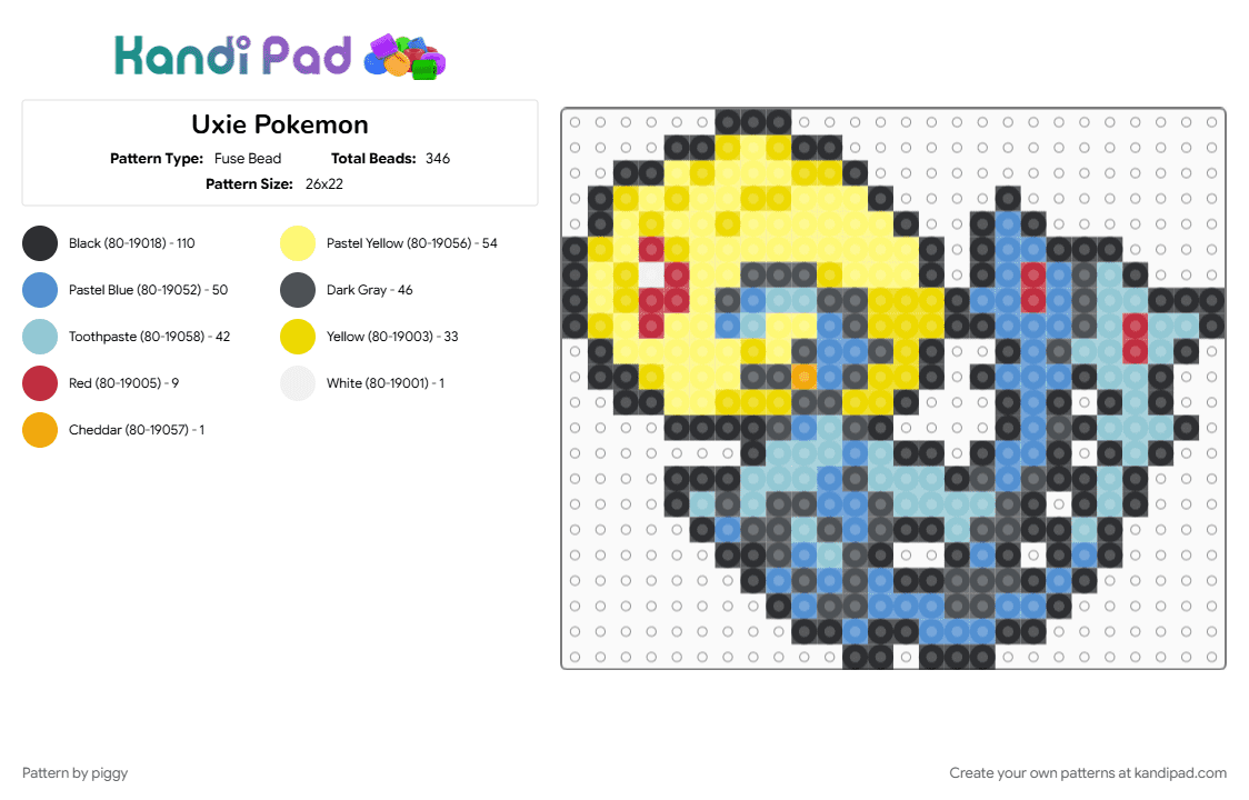Uxie Pokemon - Fuse Bead Pattern by piggy on Kandi Pad - 