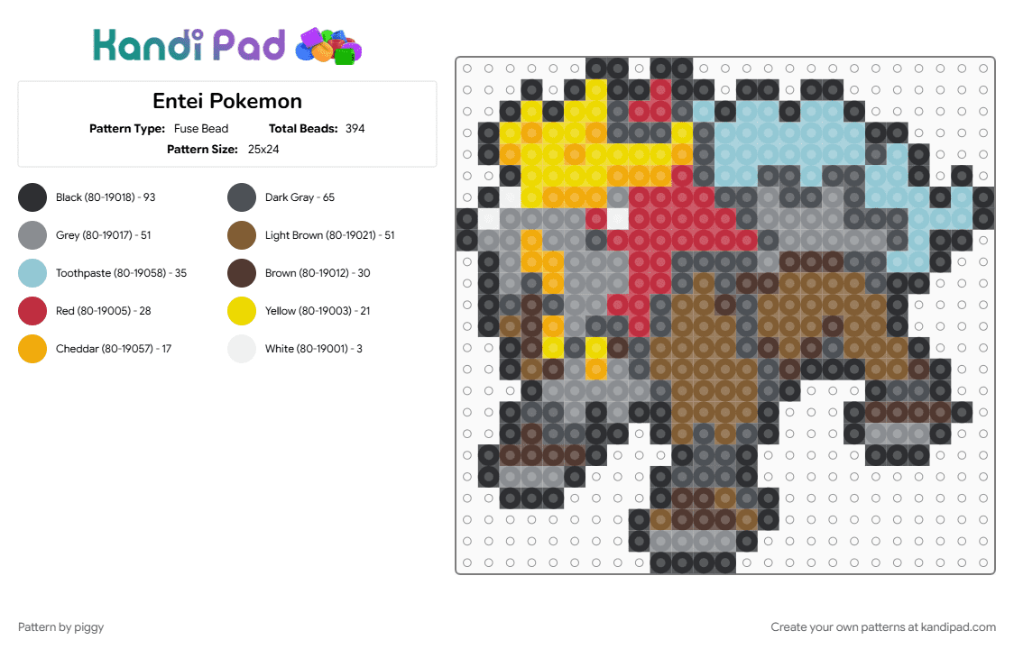 Entei Pokemon - Fuse Bead Pattern by piggy on Kandi Pad - gray, pokemon, tan