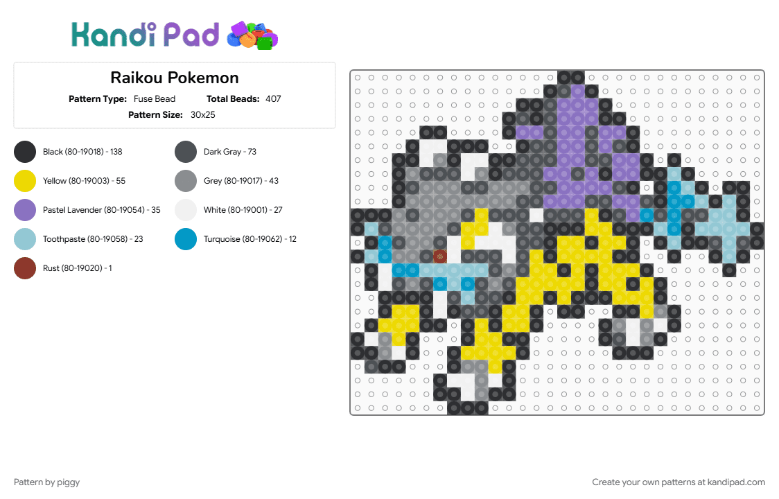 Raikou Pokemon - Fuse Bead Pattern by piggy on Kandi Pad - gray, pokemon, yellow