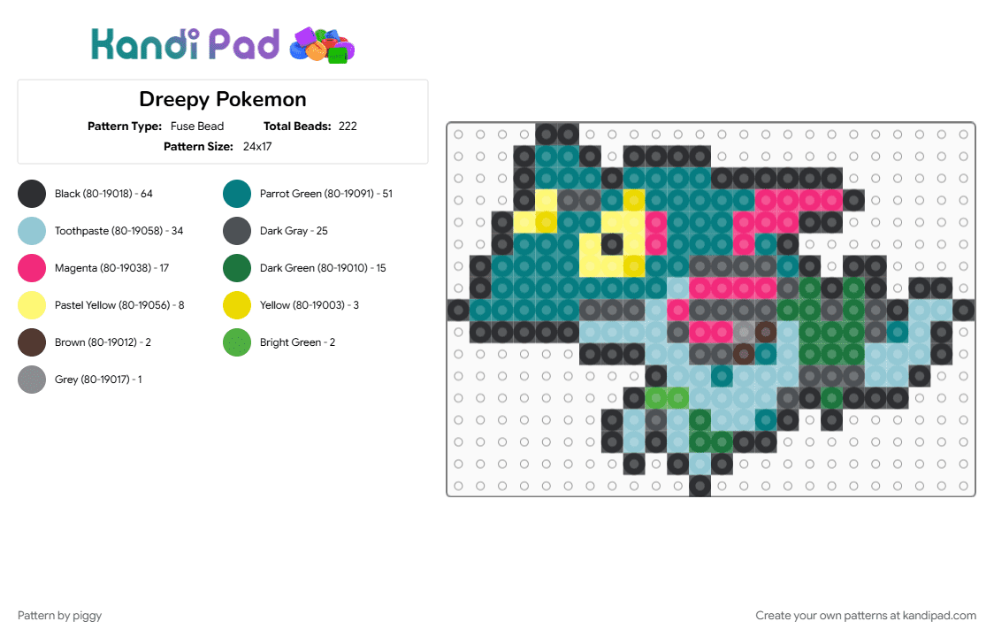 Dreepy Pokemon - Fuse Bead Pattern by piggy on Kandi Pad - gray, light blue, pokemon, teal