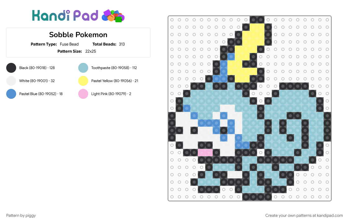 Sobble Pokemon - Fuse Bead Pattern by piggy on Kandi Pad - light blue, pokemon