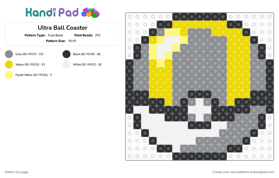 Ultra Ball Coaster - Fuse Bead Pattern by piggy on Kandi Pad - gray, yellow
