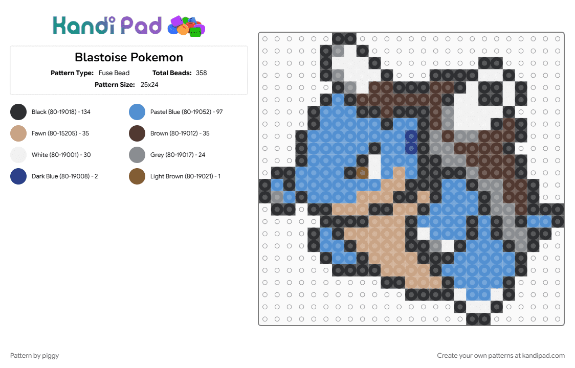 Blastoise Pokemon - Fuse Bead Pattern by piggy on Kandi Pad - beige, brown, light blue