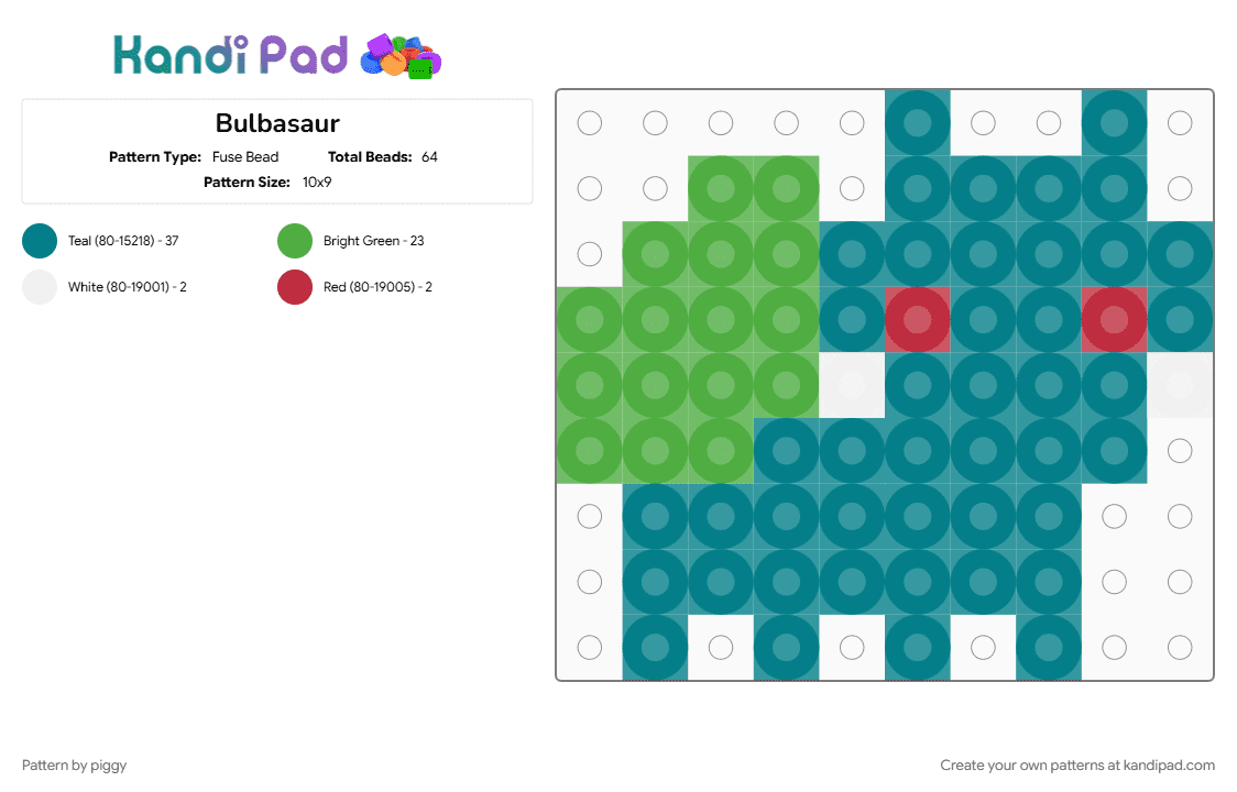 Bulbasaur - Fuse Bead Pattern by piggy on Kandi Pad - teal