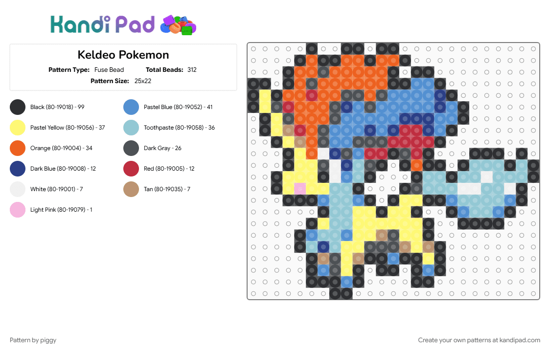 Keldeo Pokemon - Fuse Bead Pattern by piggy on Kandi Pad - gray, light blue, orange, pokemon, yellow
