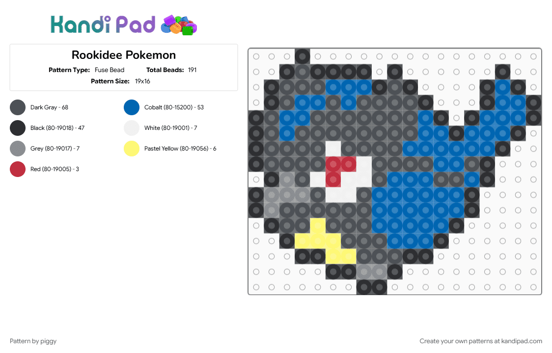Rookidee Pokemon - Fuse Bead Pattern by piggy on Kandi Pad - blue, gray, pokemon