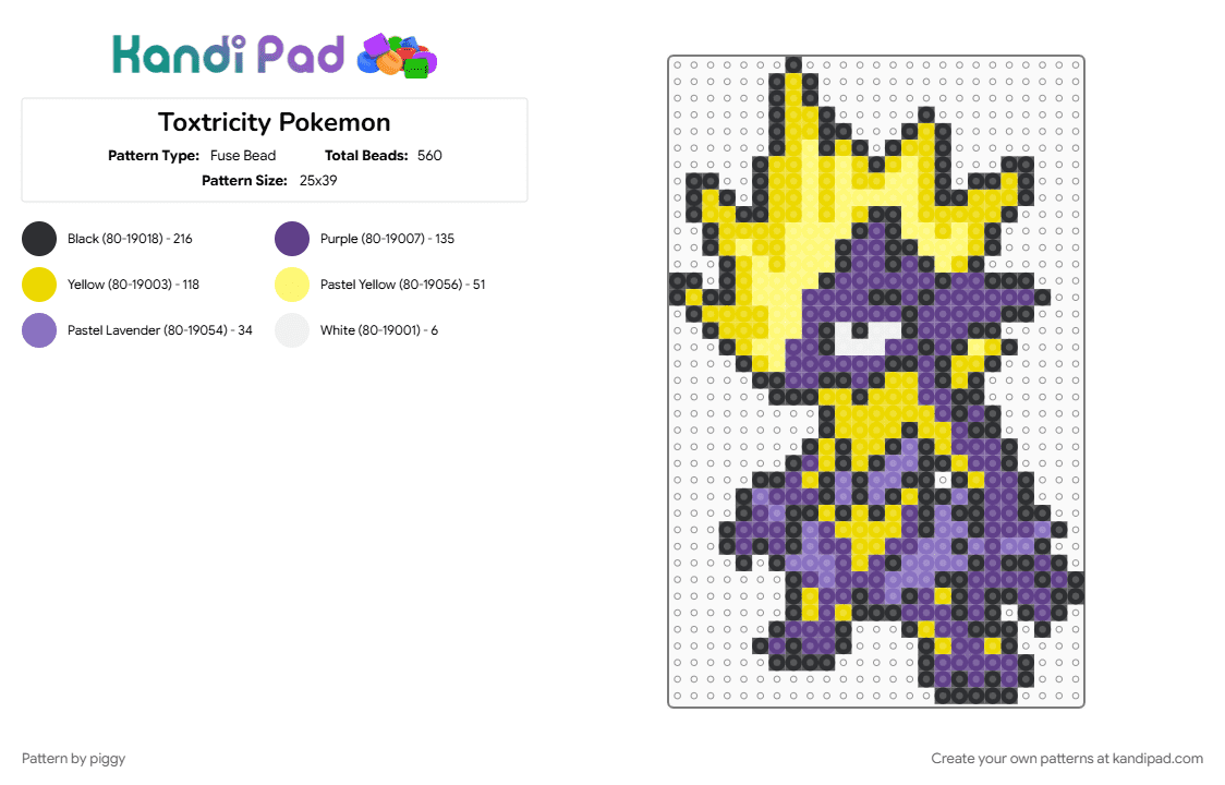 Toxtricity Pokemon - Fuse Bead Pattern by piggy on Kandi Pad - pokemon, purple, yellow