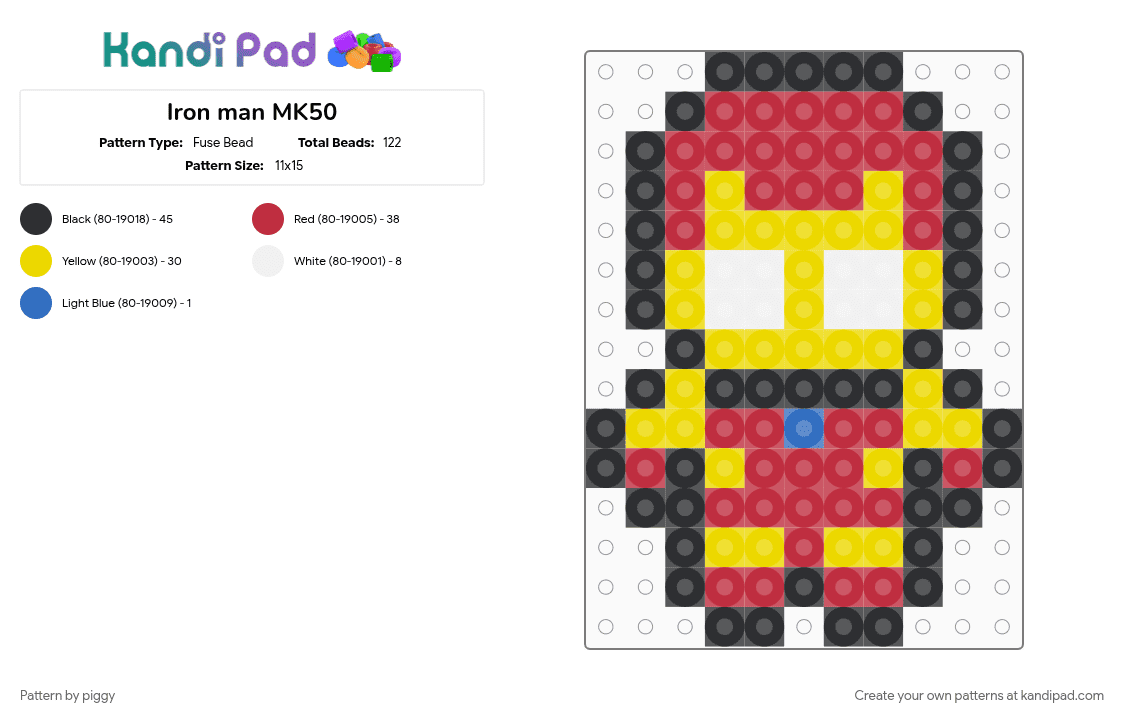Iron man MK50 - Fuse Bead Pattern by piggy on Kandi Pad - marvel, red, superhero, yellow