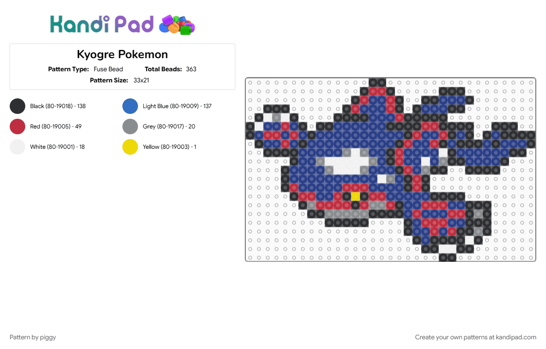 Kyogre Pokemon - Fuse Bead Pattern by piggy on Kandi Pad - blue, pokemon, red