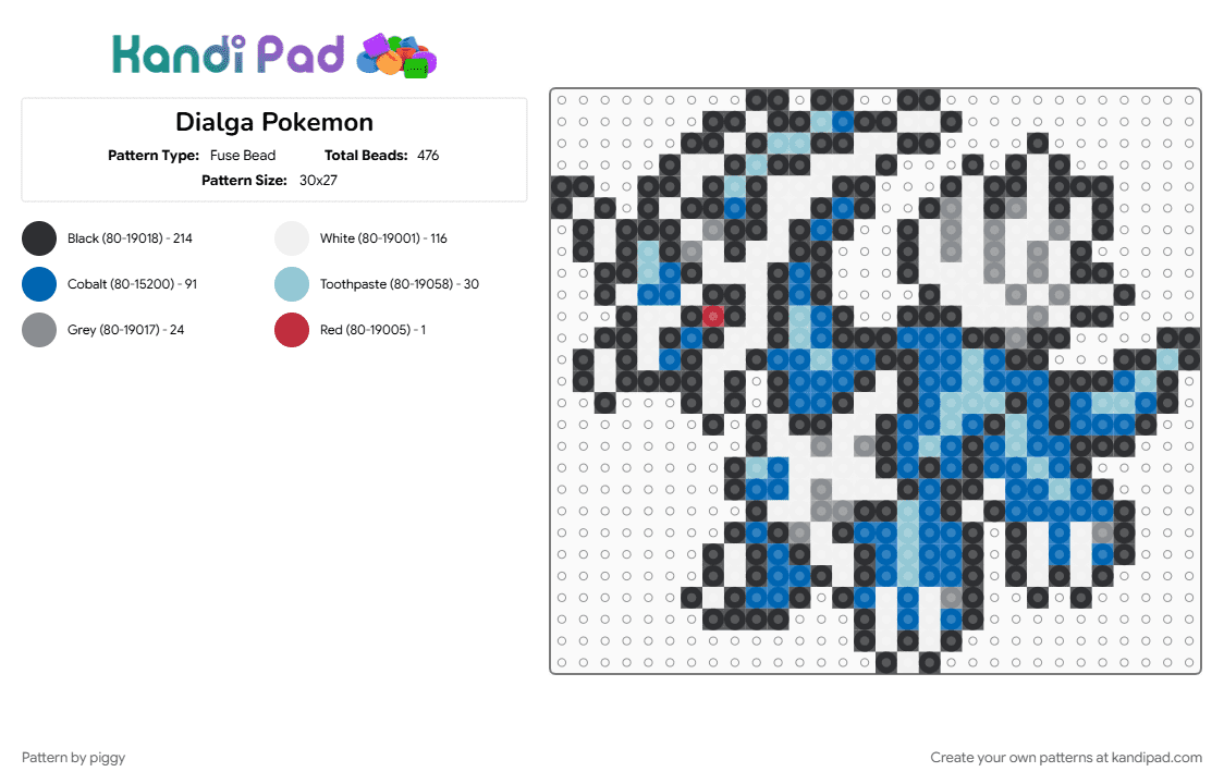 Dialga Pokemon - Fuse Bead Pattern by piggy on Kandi Pad - 