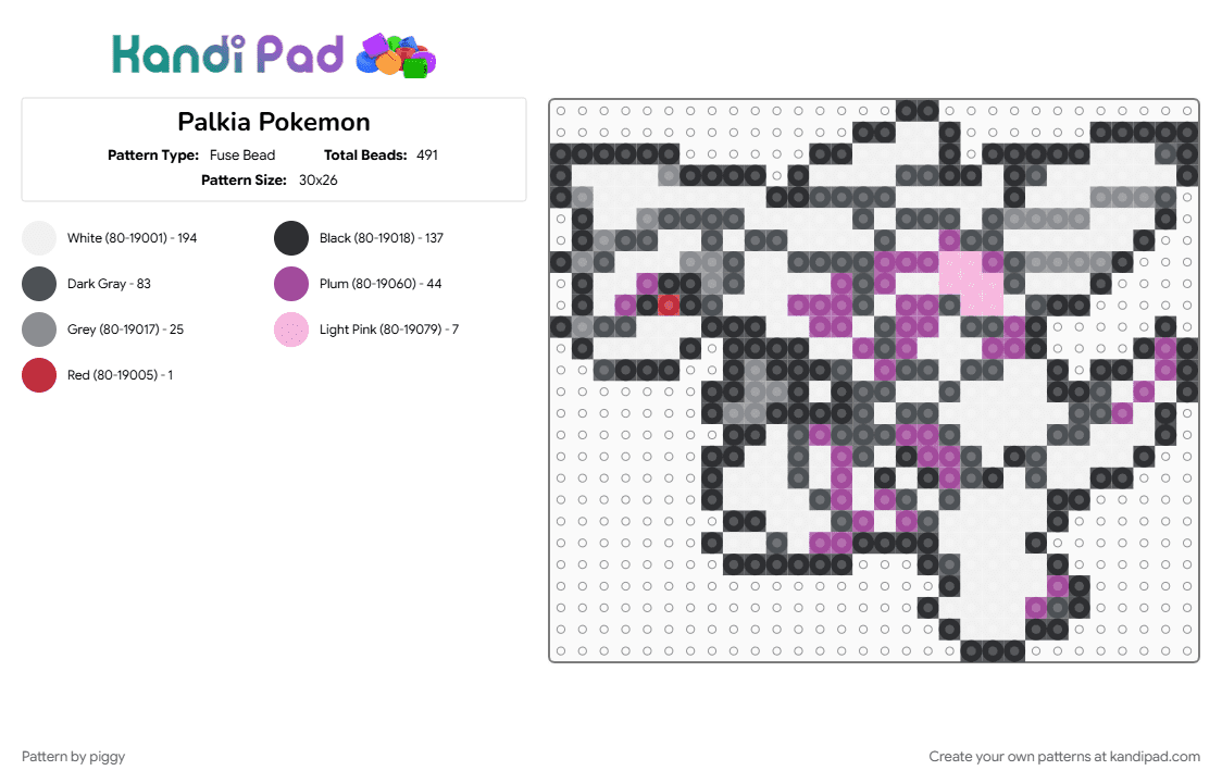 Palkia Pokemon - Fuse Bead Pattern by piggy on Kandi Pad - blue, gray, pokemon, white