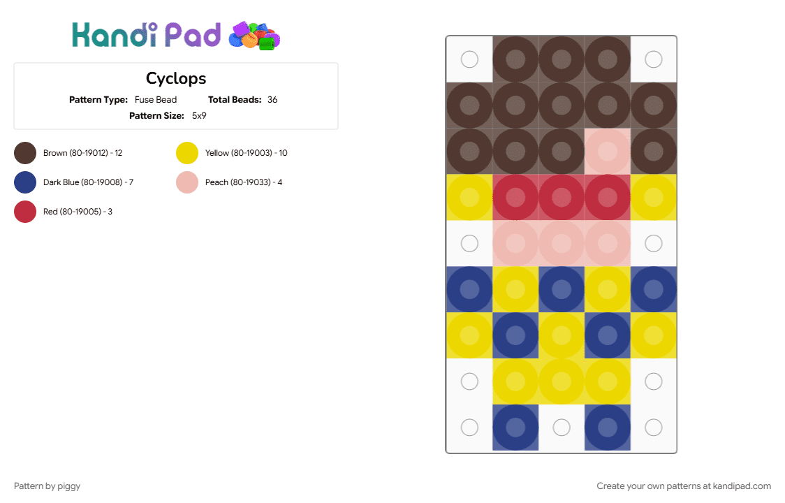 Cyclops - Fuse Bead Pattern by piggy on Kandi Pad - blue, brown, yellow